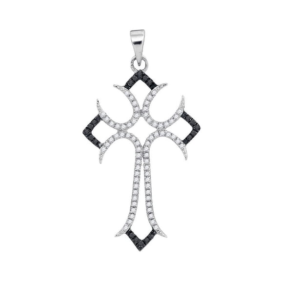 10K White Gold Black Diamond Cross Necklace Pendant 1/4 Ctw.