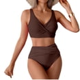 thumbnail image 2 of Women High Waisted Bikini Sets V Neck Cross Twist Front Two Piece Swimsuit Tummy Control Bathing Suit Coffee L, 2 of 3