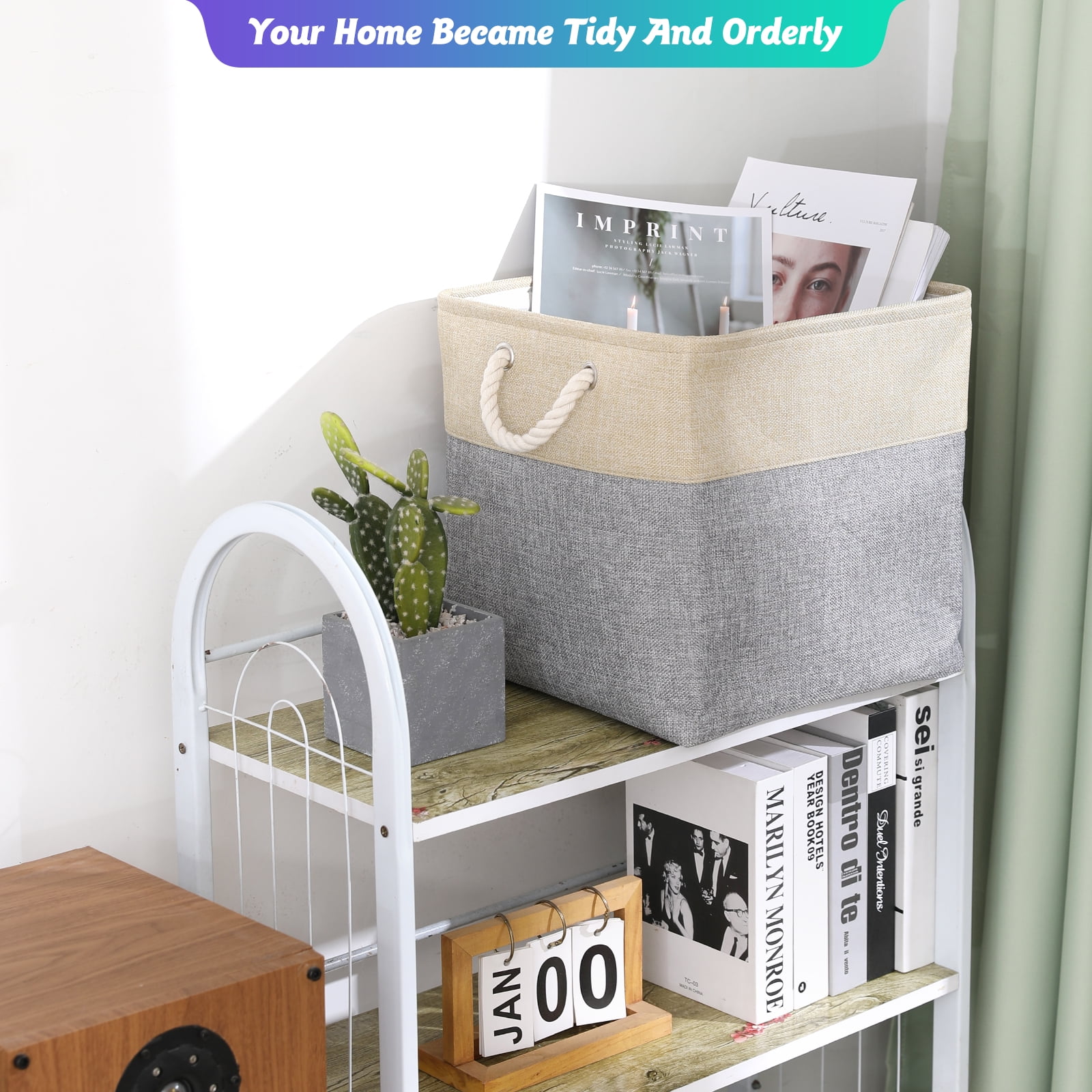 Storage Basket Bins - Decorative Baskets Storage Box Cubes Containers with Handles for Clothes Storage Toys, Books, Home, Office