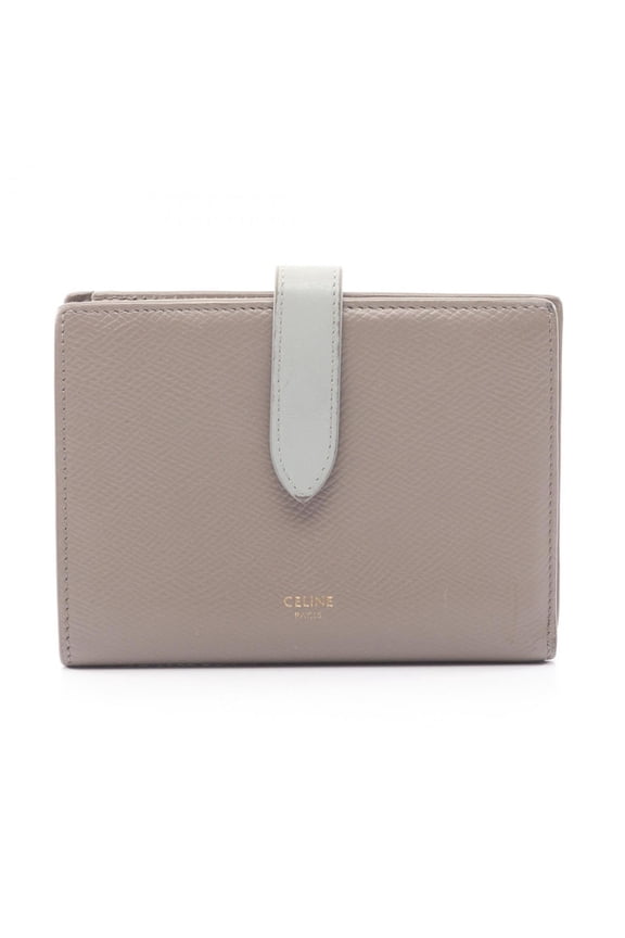 Pre-Owned Celine Medium Strap Wallet, Bifold Leather Women's, Gray and Blue, 10B643BFP