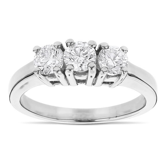 14K Three Stone Natural 1 Ctw Diamonds Past Present Future Engagement Ring (White Gold Size 5.5)