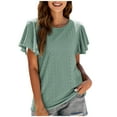 thumbnail image 1 of Hauts pour Femmes Couleur Unie Col Rond Manches à Volants T-shirt Blouse Tunique de Plage Vêtements d'Été pour Femmes, 1 of 7