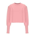 thumbnail image 5 of TKLPEHG Women Tops Dressy Casual Crew Neck Pullover Tops Loose Lightweight Classic Solid Color Fashion Leisure Comfy Long Sleeve Blouse (Pink,L), 5 of 7