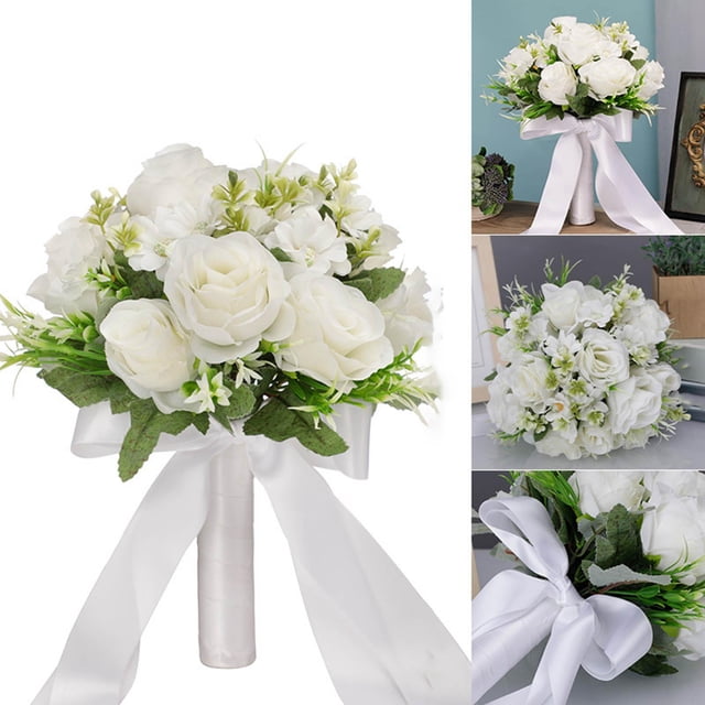 Boda Ramo de novia Elegante Lanzamiento Ramo Flores artificiales para despedida de soltera Aniversario Iglesia Fiesta Blanco perfecl Ramo de novia