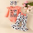 thumbnail image 2 of 0-3 Months 3 Pcs Newborn Baby Girl Clothes Cute Infant Long Sleeve Ruffle Romper Flared Pants Headband Set Fall Winter Outfits for 0 3 6 9 12 18 Months Baby Girl,Orange, 2 of 7