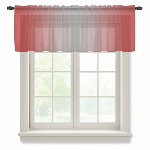 Ombre Sheer Valances for Windows Red and Grey Gradient Semi Sheer Kitchen Valance Rod Pocket Small Window Voile Curtains for Living Room Bedroom Laundry 42 x 12 Inch