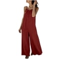 thumbnail image 5 of Linen Jumpsuit for Womens Loose Fitting Breathable Wide Leg Pants with Side Pockets Spaghetti Strap Overalls Red Overall Shorts S, 5 of 8