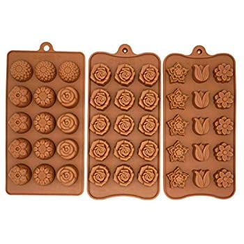 Flower 3-Piece Gummy Candy Molds Set, Silicone Chocolate Molds Ice Cube Molds, Tulip Rose Sunflower Lotus Shapes