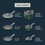 Ninja Ceramic Pro 10-Piece Cookware Set, Aluminum and Stainless Steel, Non-Stick Set, Glass Lids, Stove to 550F Oven Safe, Dishwasher Safe, Green, CW38000GN