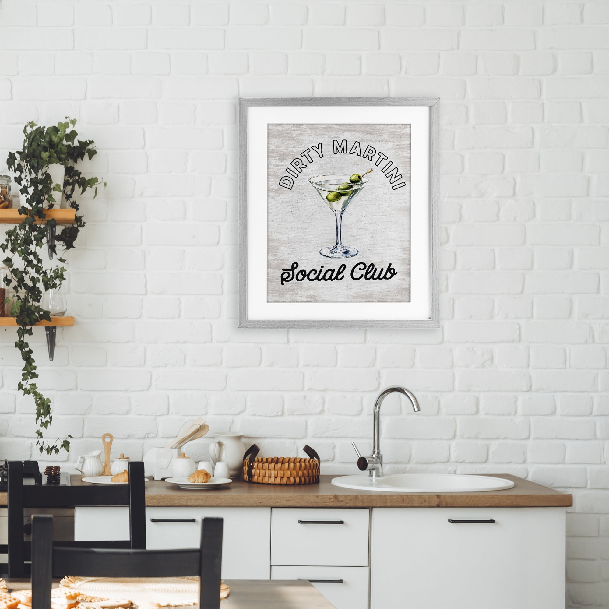 Stupell Industries Dirty Martini Social Club Gray Framed Print Under Glass, design by Lettered and Lined