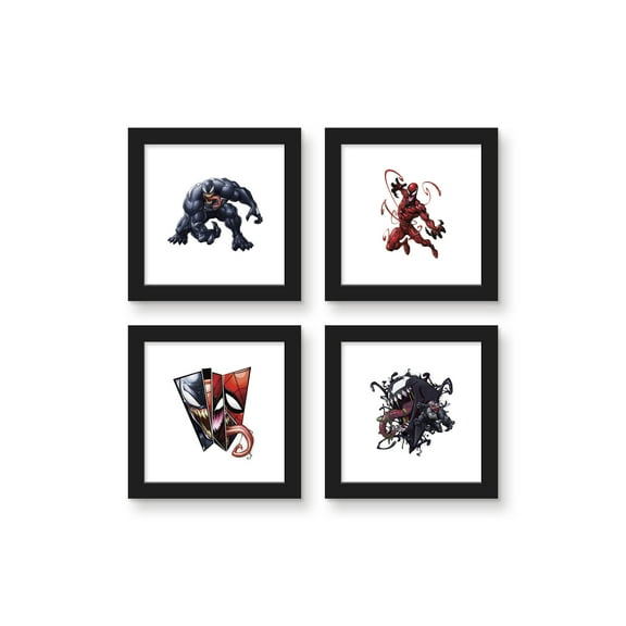 Gallery Pops Marvel Spider-Man - Symbiote Wall Art Bundle (4-Pack), Black Framed Version, 12" x 12"