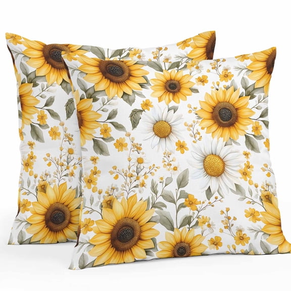 Vintage Watercolor Outdoor Pillow Covers Pack of 2 Sunflowers Yellow Green Leaf Country Waterproof Throw Pillow Covers Decorative Cushion Cases for Patio Garden Tent Balcony Couch 16x16 inch