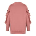 thumbnail image 4 of QLEICOM Women's Crewneck Solid Comfortable Loose T-shirt Long Sleeves Casual Blouses Shirts Tops Pink L, US Size 8, 4 of 7
