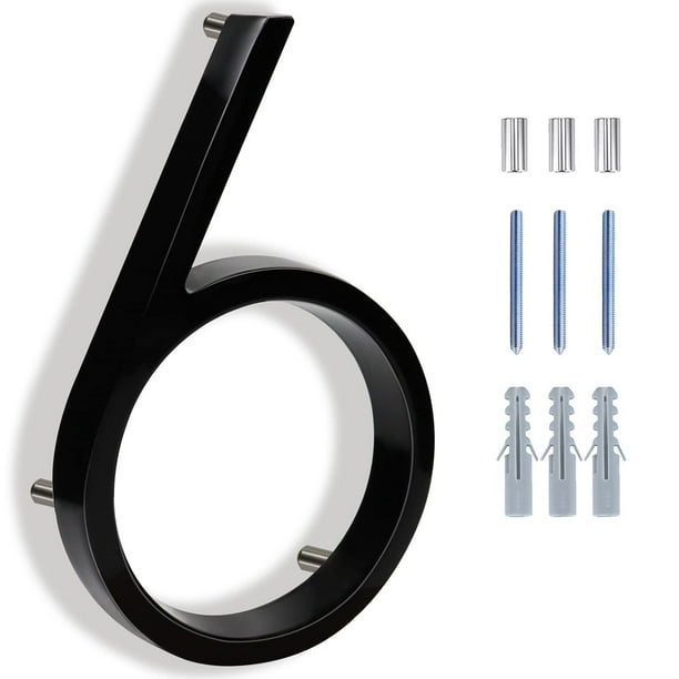 Números de casa modernos grandes de 6 pulgadas para números de dirección exterior para casa, aleación de zinc, letrero flotante de metal negro, número de casa con kit de clavos para buzones, puerta de
