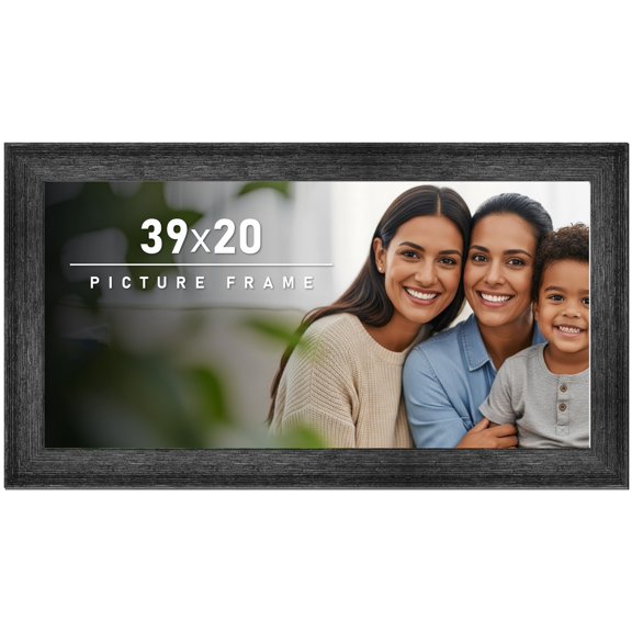 39x20 Frame Black Rustic Barnwood Solid Wood Picture Frame | 1.5 Inch Moulding Width | Includes UV