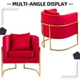 thumbnail image 4 of Velvet Accent Barrel Chairs Set of 2, Modern Arm Club Chair Set with Pillow for Living Room / Bedroom / Guest Reception, Channel Tufted, Gold Finish Base, Red, 4 of 7
