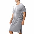 thumbnail image 3 of OVAFBAU Mens Robes Bathrobes Casual Summer Short Sleeve Crew Neck Thin Pocket Robe Sleepwear, 3 of 9