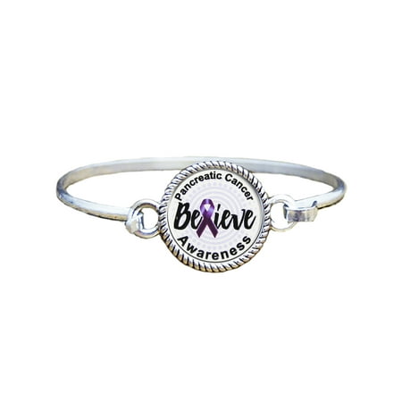 Sports Accessory Pancreatic Cancer Awareness Believe Silver Pancreatic Cancer Awareness Believe Silver Plated Bracelet Jewelry