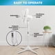thumbnail image 4 of Ventilador de pedestal oscilante EZ-CHILL de 16", opciones de 3 velocidades, cabezal oscilante de 90 grados, altura e inclinación ajustables, potente flujo de aire, blanco, MTSP15-16AZ, 4 of 4