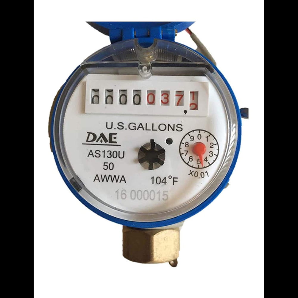 As130U50P 1/2" water meter with pulse output, gallon measurement + fittings