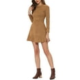 thumbnail image 4 of INSPIRE CHIC Women's Faux Suede Round Neck Elegant Long Sleeve Ruffle Dress XS Brown, 4 of 7
