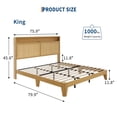 thumbnail image 2 of Rattan Bed Frame with LED Lights, Boho Wood Bed Frame with Storage Headboard & Charging Station, Silent Slats, No Box Spring Needed, 2 of 9