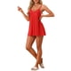 thumbnail image 2 of Noche de encaje para mujer Inspire Chic, con escote en V, sin mangas, tirantes de espagueti, vestido de dormir mini largo, color rojo, 2 of 5