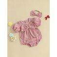 thumbnail image 5 of Baby Toddler Girl Bow Bubble Romper 3 6 12 18 Months Short Sleeve Bodysuit with Bow Headband Cute Summer Clothes, 5 of 9