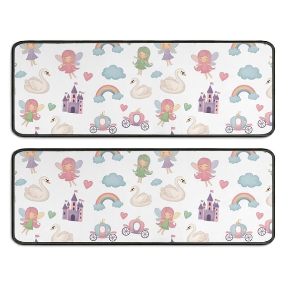 Kitchen Rugs Sets Of 2,White Fairy Castle Pattern Anti Fatigue Kitchen Mat Rugs Non Slip Washable,Decorative Kitchen Floor Mats for Kitchen,Sink,Laundry,17"x47" 17"x47"
