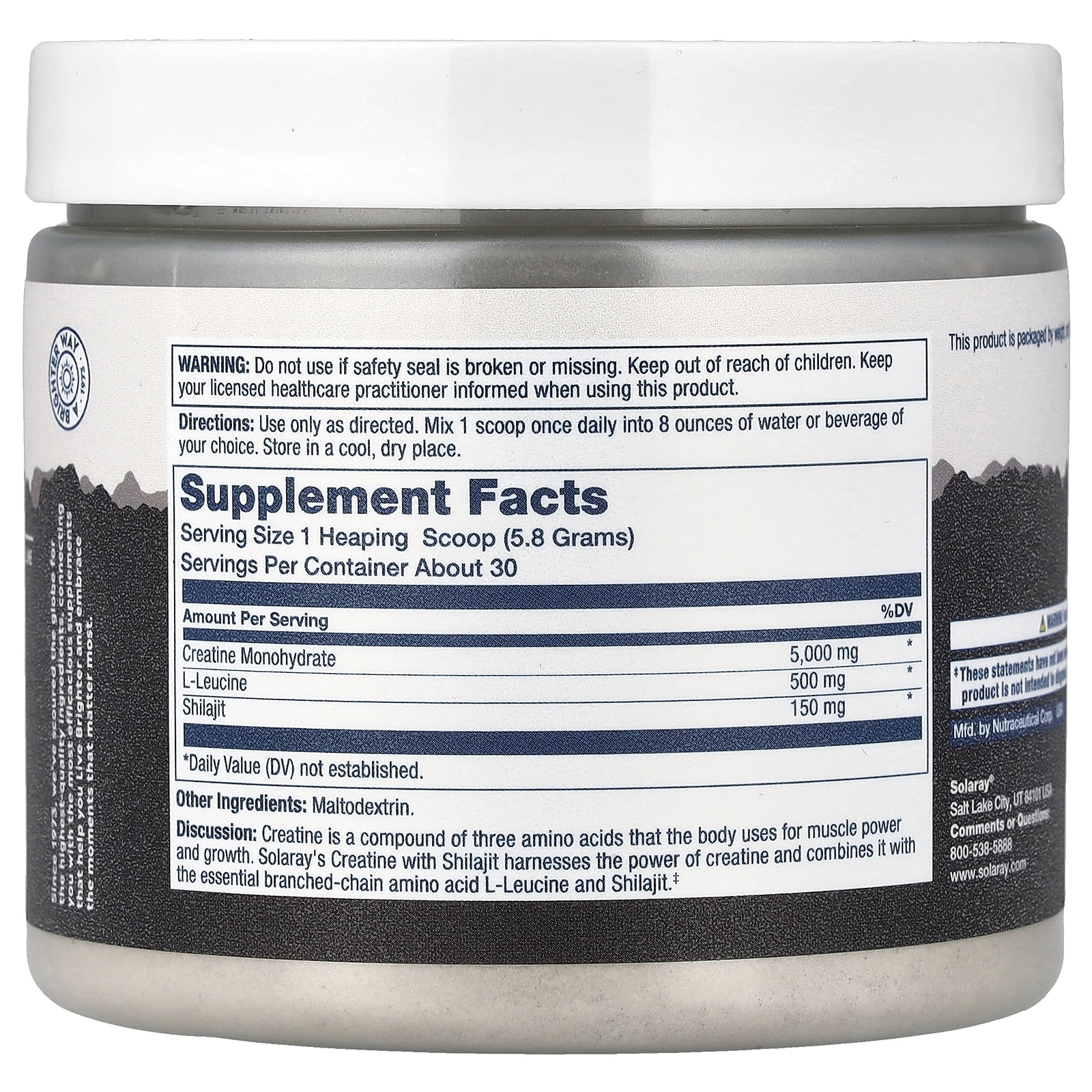 Solaray Creatine with Shilajit, Unflavored, 6.1 oz (173 g)