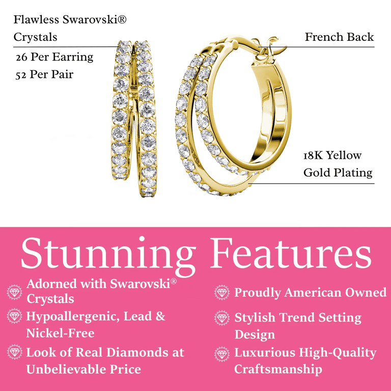 Cate & Chloe Corina 20mm Dual-Row Gold Hoop Earrings with Swarovski Crystals photo 3