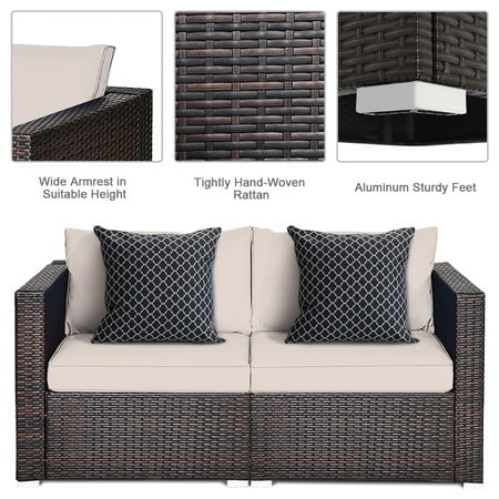 Gymax 2pcs Rattan Corner Sofa Set Patio Outdoor Furniture W 4 Beige Cushions Canada - Patio Furniture Pillow Sets
