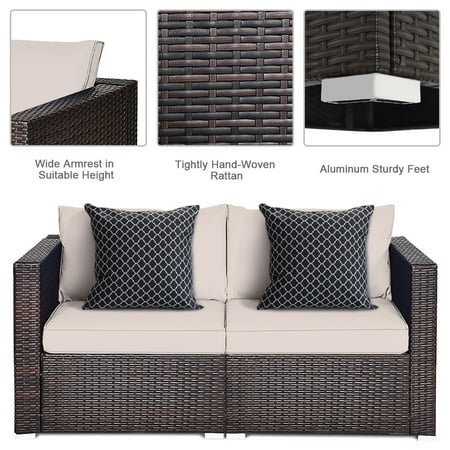 Gymax 2pcs Rattan Corner Sofa Set Patio Outdoor Furniture W 4 Beige Cushions Canada - Patio Furniture Pillow Sets Gymax 2pcs Rattan Corner Sofa Set Patio Outdoor Furniture W 4 Beige Cushions Canada - Patio Furniture Pillow Sets