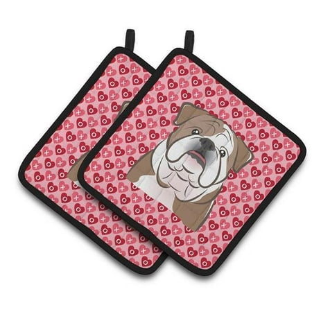 

English Bulldog Hearts Pair of Pot Holders