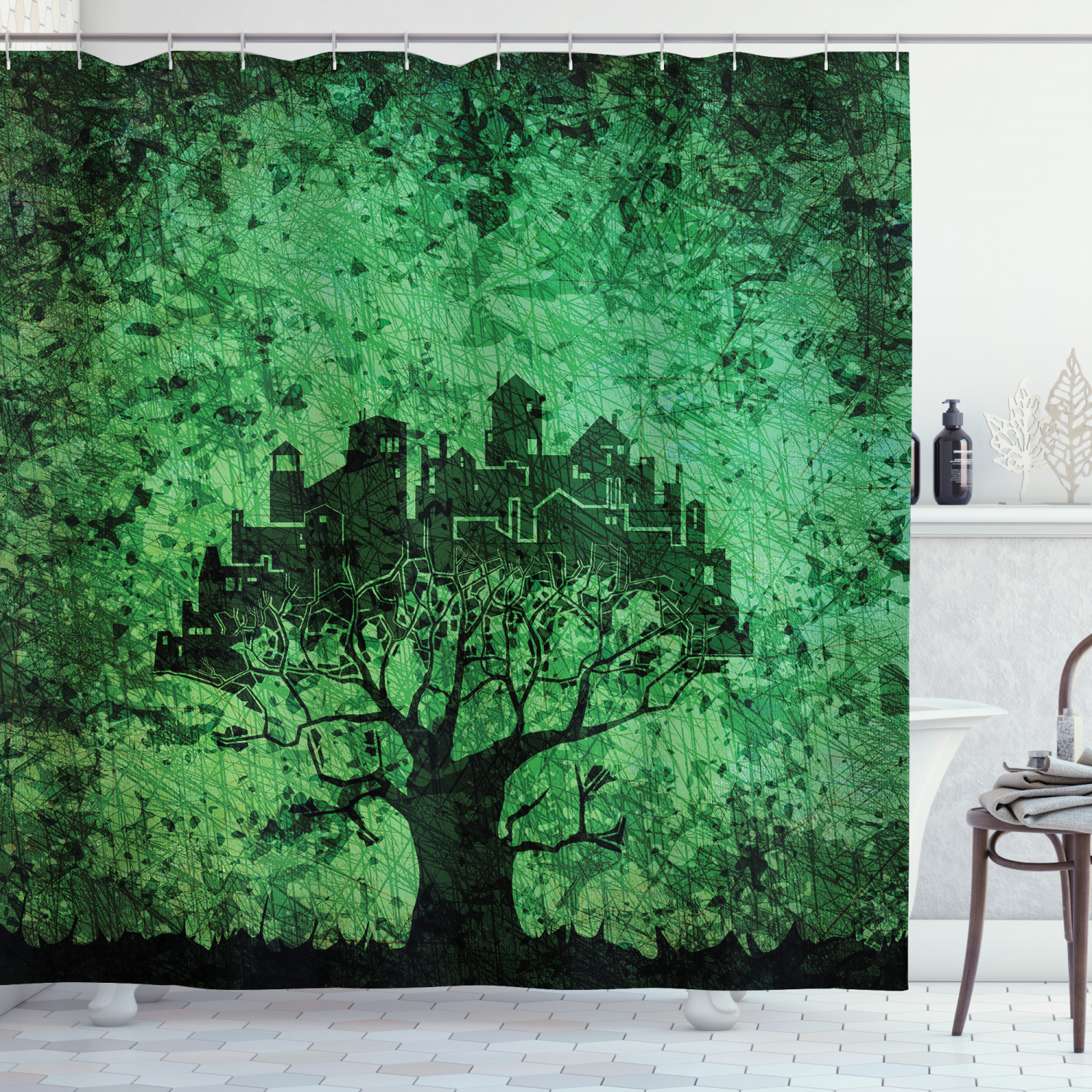 Abstract Home Decor City Composition Buildings Houses Town On Tree