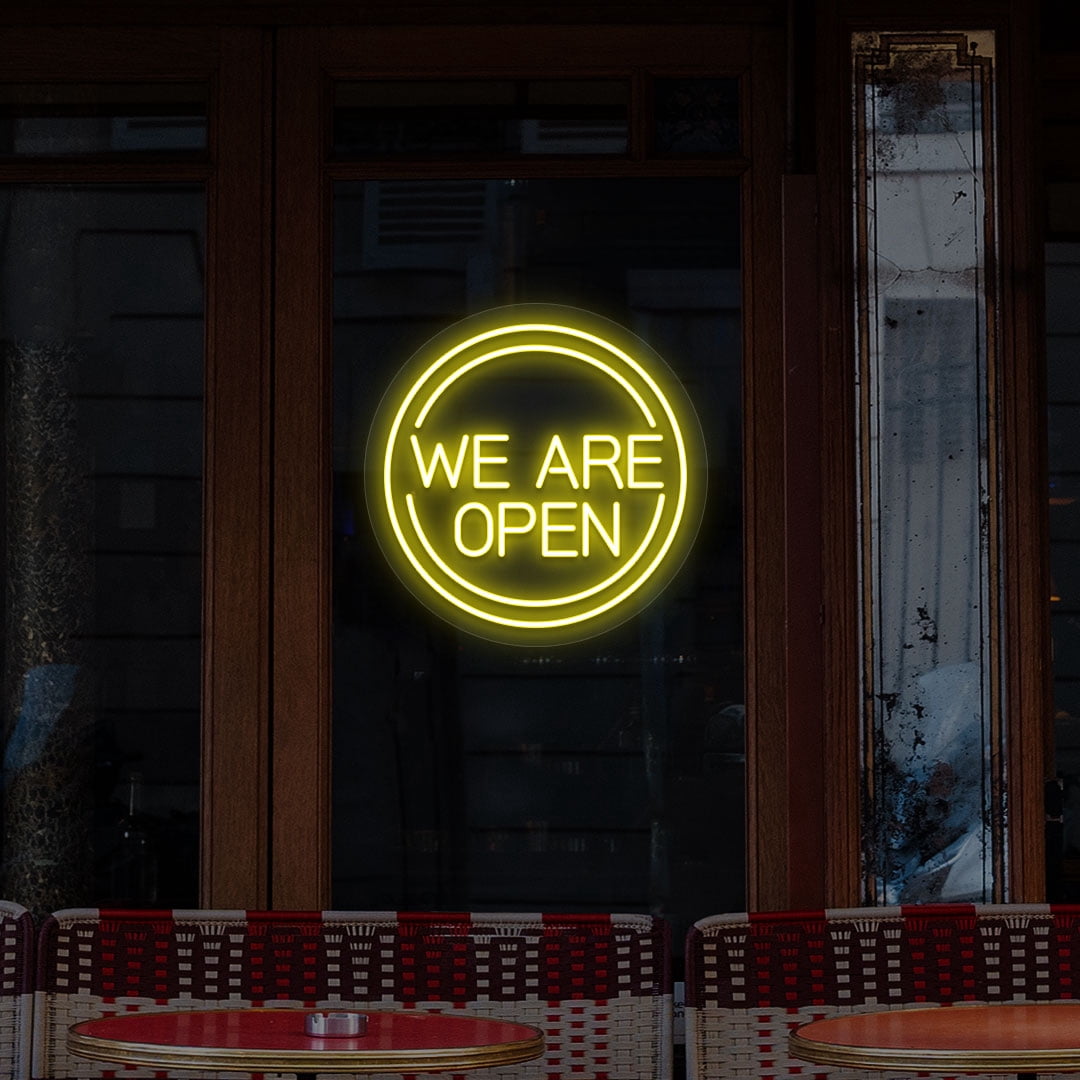 We Are Open Sign in Circle (Purple, 18"(W)x18"(H))