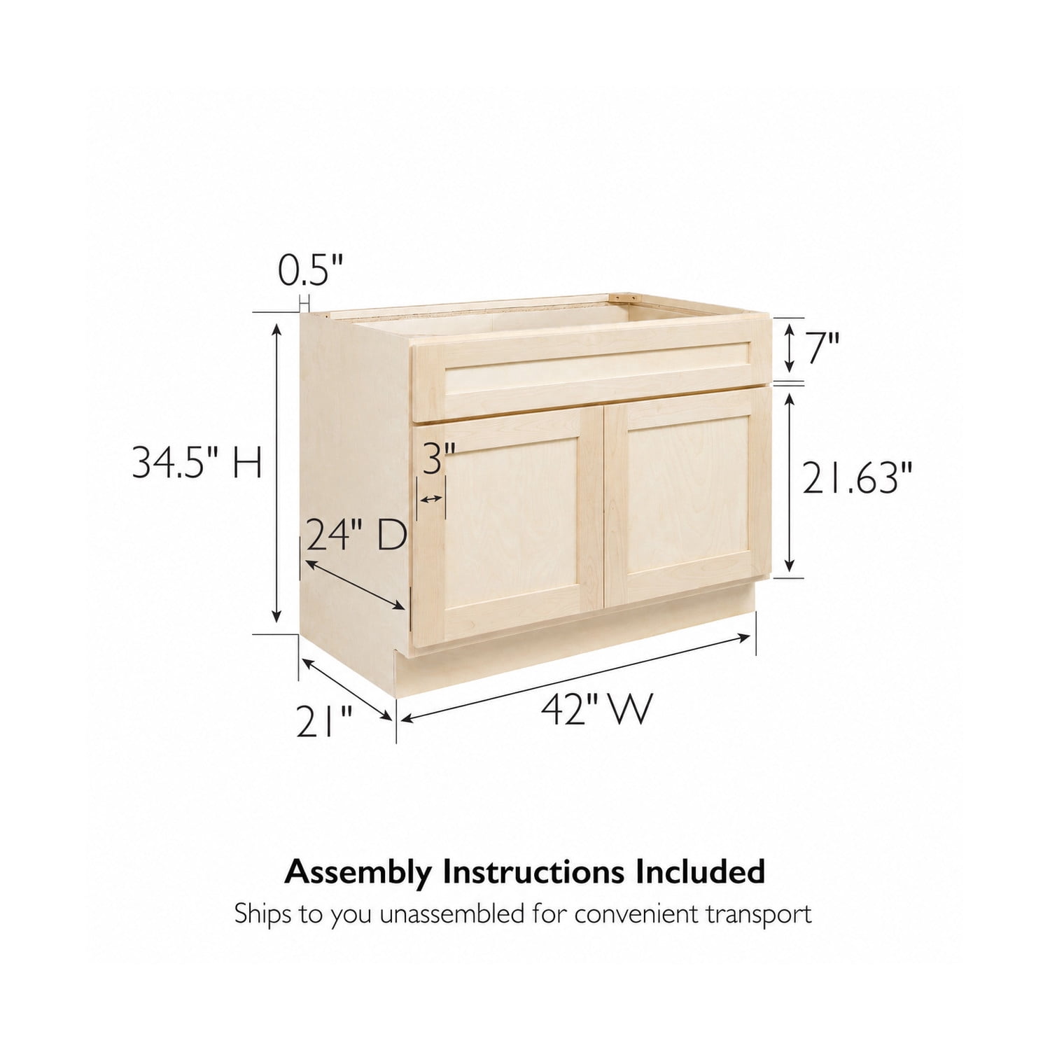 Design House Brookings Kitchen Sink Base Cabinet, Unfinished Birch, 42"