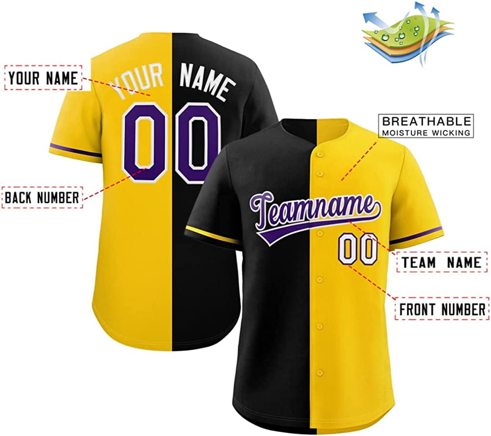  Custom Name Team Name Number Personalized Black Red-Yellow  Authentic Split Fashion Active Baseball Jersey for Men and Women,  Personalized Team Name Number Button Down Women'S Baseball Jersey : Clothing,  Shoes 