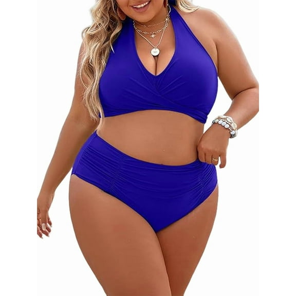 Womens High- Waisted- Bikini- Sets Tummy Control Swimsuit 2 Piece Bathing Suit Swimwear 2025 Swim Suit Blue S