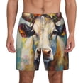 thumbnail image 2 of Picia Oil Painting Flower Cow pattern Mens Swim Trunks with Compression Liner Stretch Beach Shorts Quick Dry with Zipper Pockets No-Chafing Board Shorts-3X-Large, 2 of 9