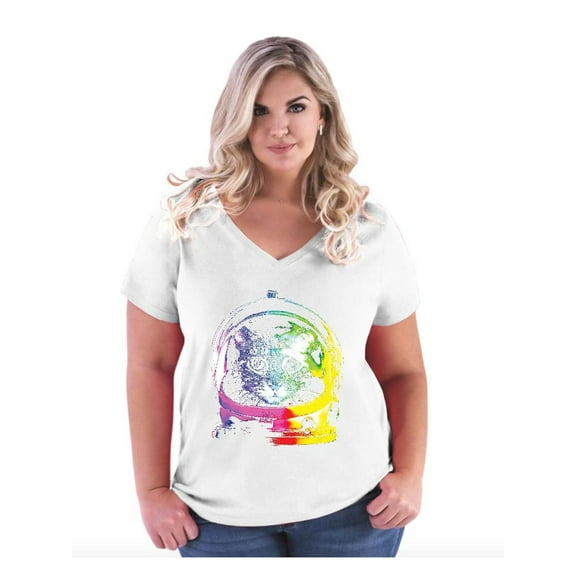 Women's Plus Size V-neck T-Shirt - Space Cat
