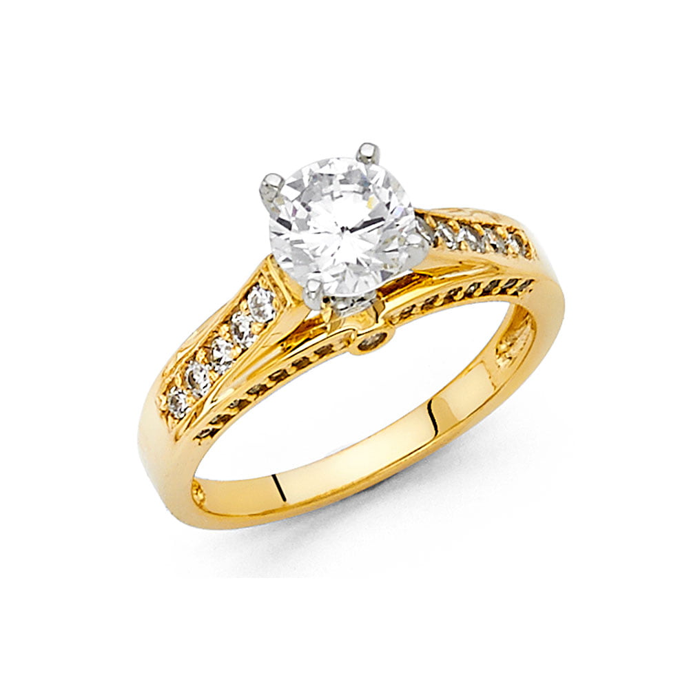 .25ct 14K Solid Yellow Gold Round Cubic Zirconia Solitaire Engagement Ring 4mm 
