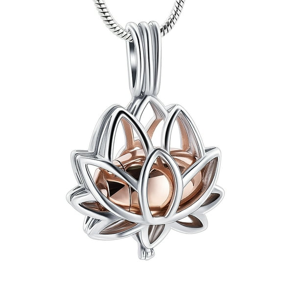 Lotus Flower Urn Necklace for Women Men Ashes Stainless Steel Cremation Jewelry Memorial Keepsake Gifts for Ash Holder