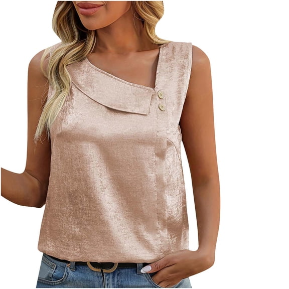CYRBOKO Women's Tank Tops 2025, Irregular Neckline Casual Soft Summer Sleeveless Tops Pink Size S-3XL