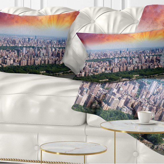 Designart New York Beautiful Manhattan Skyline - Cityscape Throw Pillow - 12x20