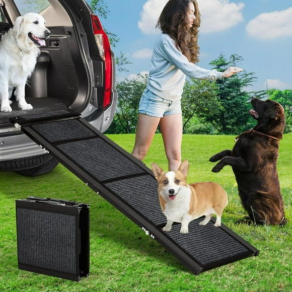 Yiwa Heavy Duty Folding Dog Ramp, 63" Non-Slip Quad-Fold Portable Pet Ramp for Cars, SUVs, Trucks, Large Dogs & Seniors