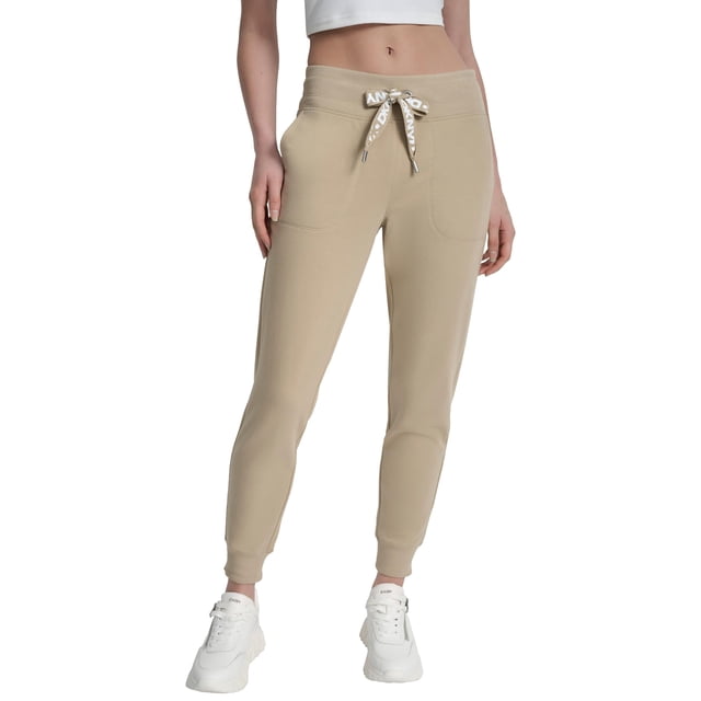 Pantalones deportivos DKNY Travertino/Blanco para mujer, talla L