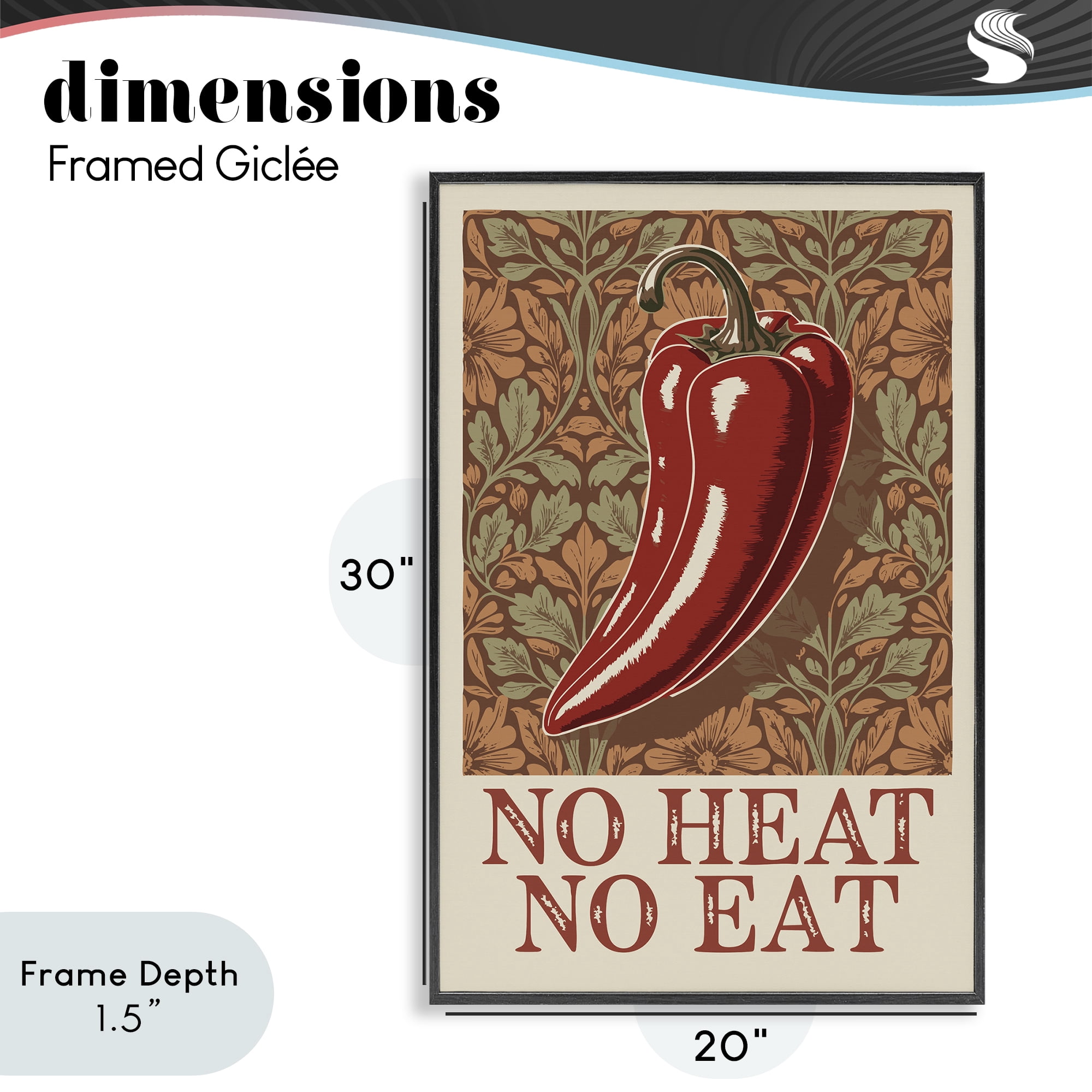 Stupell Industries No Heat or Eat Pepper Black Framed Giclee Art, design by Andreas Magnusson