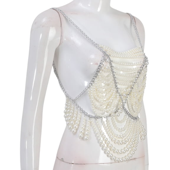Fashion Bikinis Chains Beach Body Chains Bra Pearls Chest Chain Body Accessories Jewelry for Raves Party Beach Clubwear