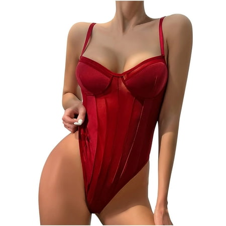 IROINNID Savings Lingerie for Women Classy See Through Sexy Backless Onesie Lace Mesh Splice Bodysuit Naughty Lingerie Burgundy